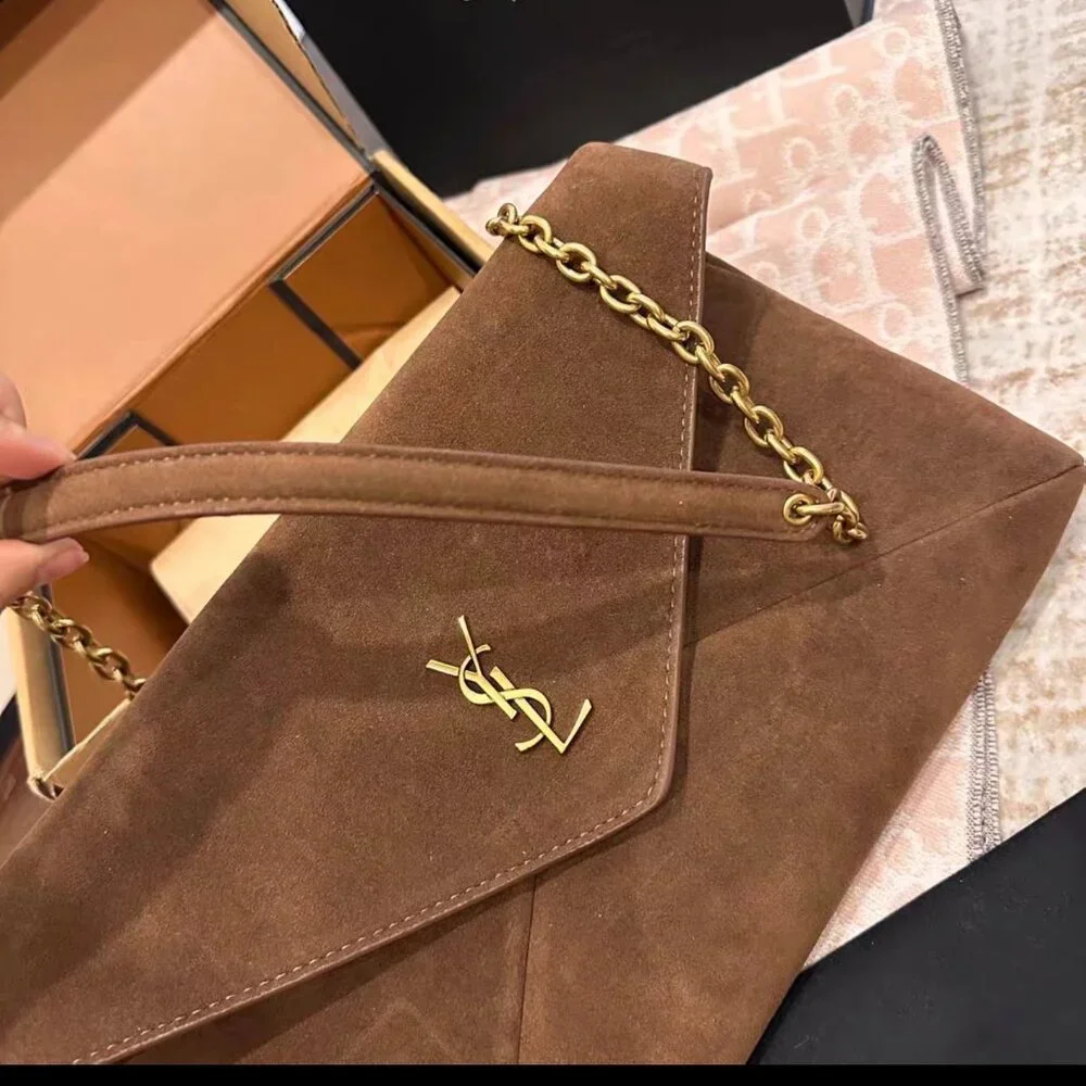 YSL Envelope Suede Chain Shoulder Bag - Picture 4 of 6